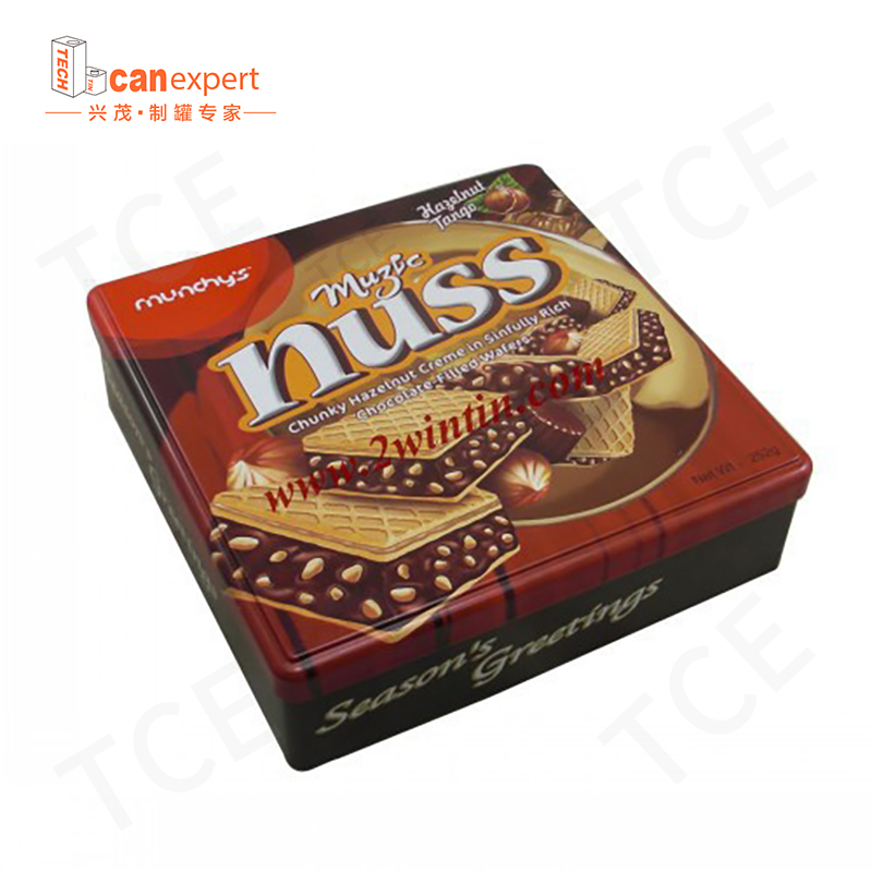 Tce-nowe produkty Square Metal Can Cakie Biscuit Tin 0,28 mm Tinplate
